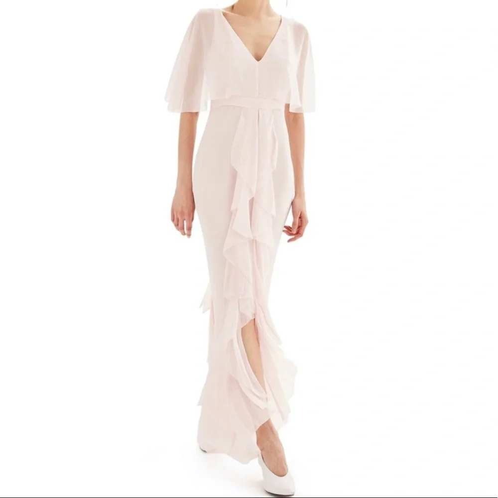 Topshop Pink Ruffle Maxi Dress Size 2 Womens Flutter Sleeve Wedding Guest Formal